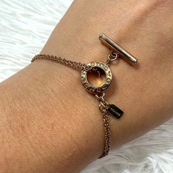 Coach Gold Toned Open Circle Double Strand Toggle Bracelet - Picture 1 of 6